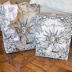 Dior Elegant Gift Bag and Box Set - Black, White, and Gold